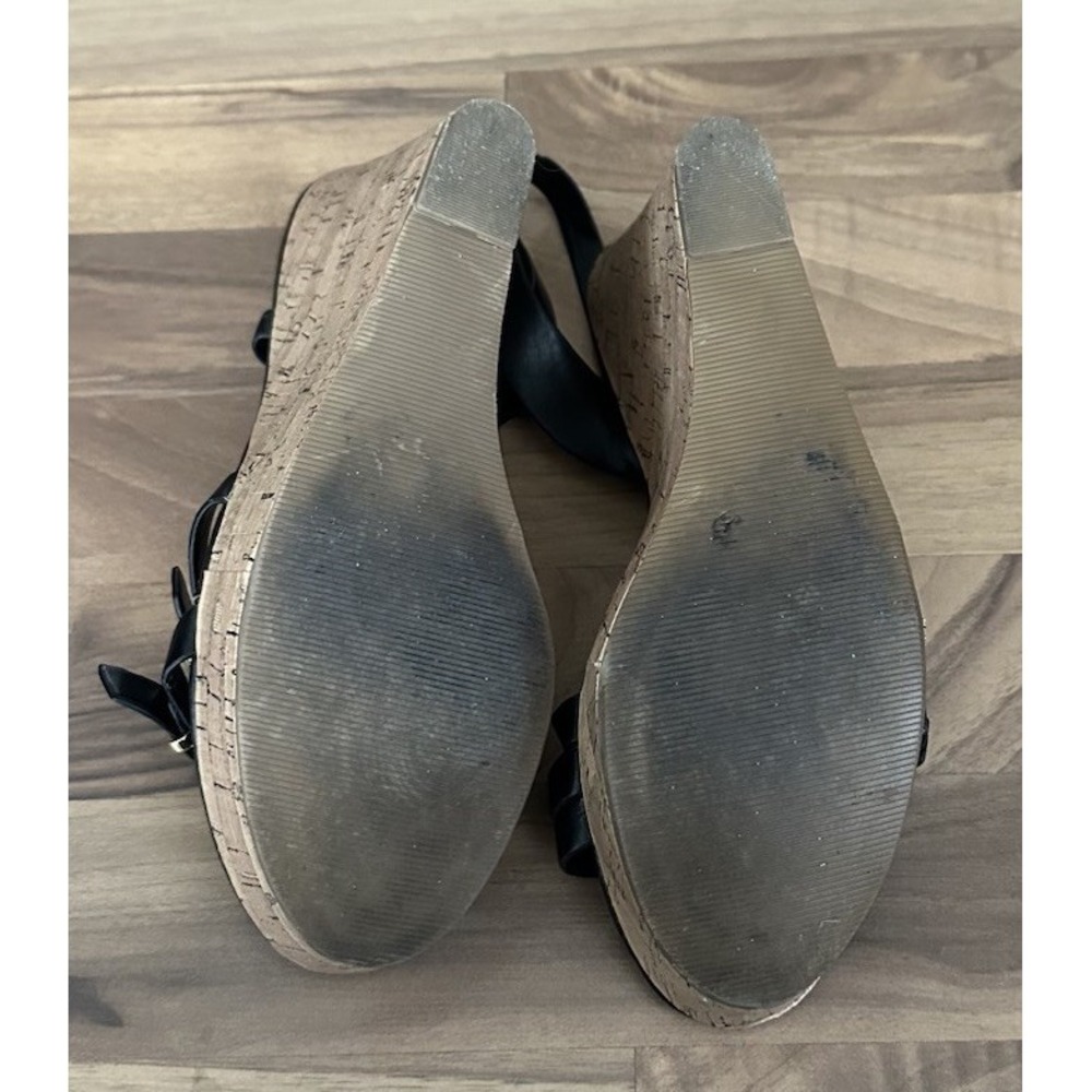 Chinese Laundry Black Leather Cork Wedge Platform Sandal Summer Heels Size 8 - Picture 10 of 11
